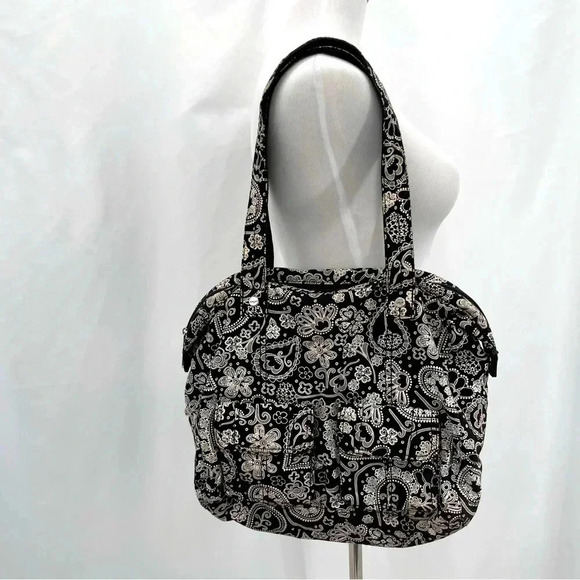 Thirty One Handbags - Thirty One Paisley Shoulder Bag Purse Black White Zip Closure Pockets 13”x14”